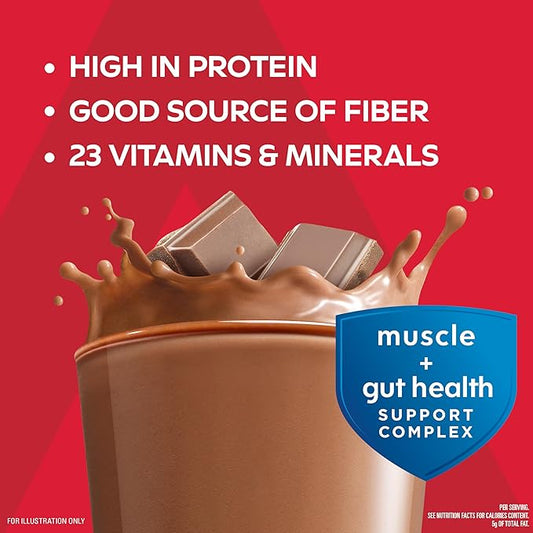 Atkins Strong High Protein Shake, Milk Chocolate, 30g Protein, 7g Prebiotic Fiber, Muscle & Gut Health Support Complex, 12 Count